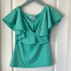 Unique Vintage Aqua Ruffle Blouse